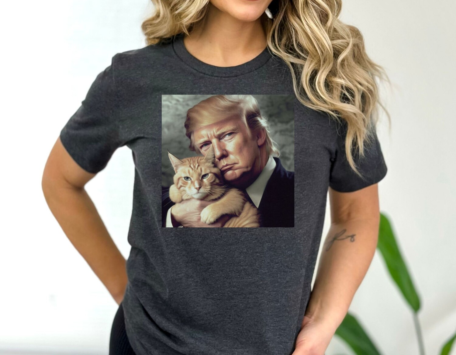 Trump and Cat Funny Political Humor Tee Novelty Shirt image 4