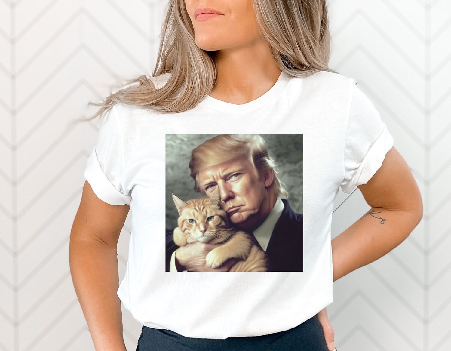 Trump and Cat Funny Political Humor Tee Novelty Shirt image 2