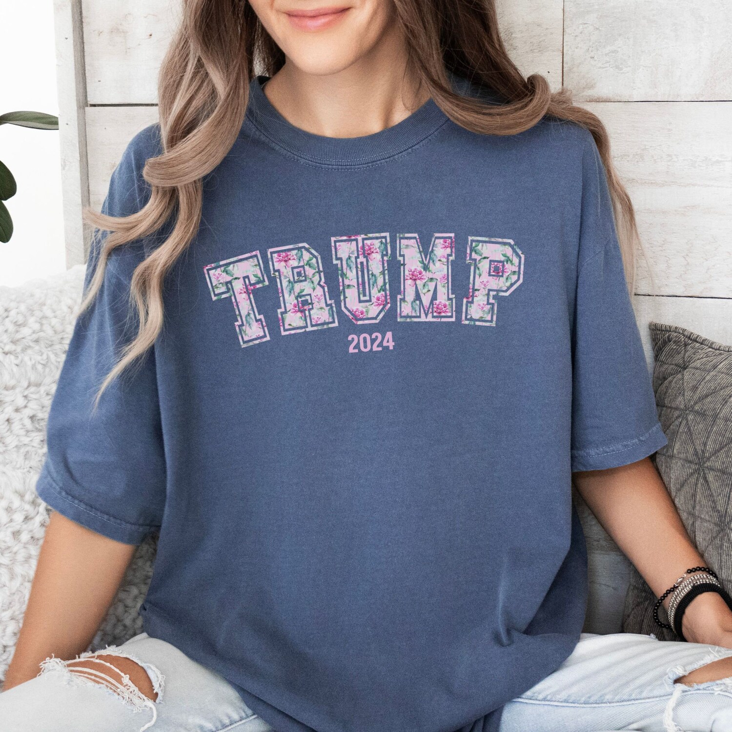 Soft Girl Aesthetic Trump Shirt Floral Varsity Republican Tee Coquette Aesthetic image 5