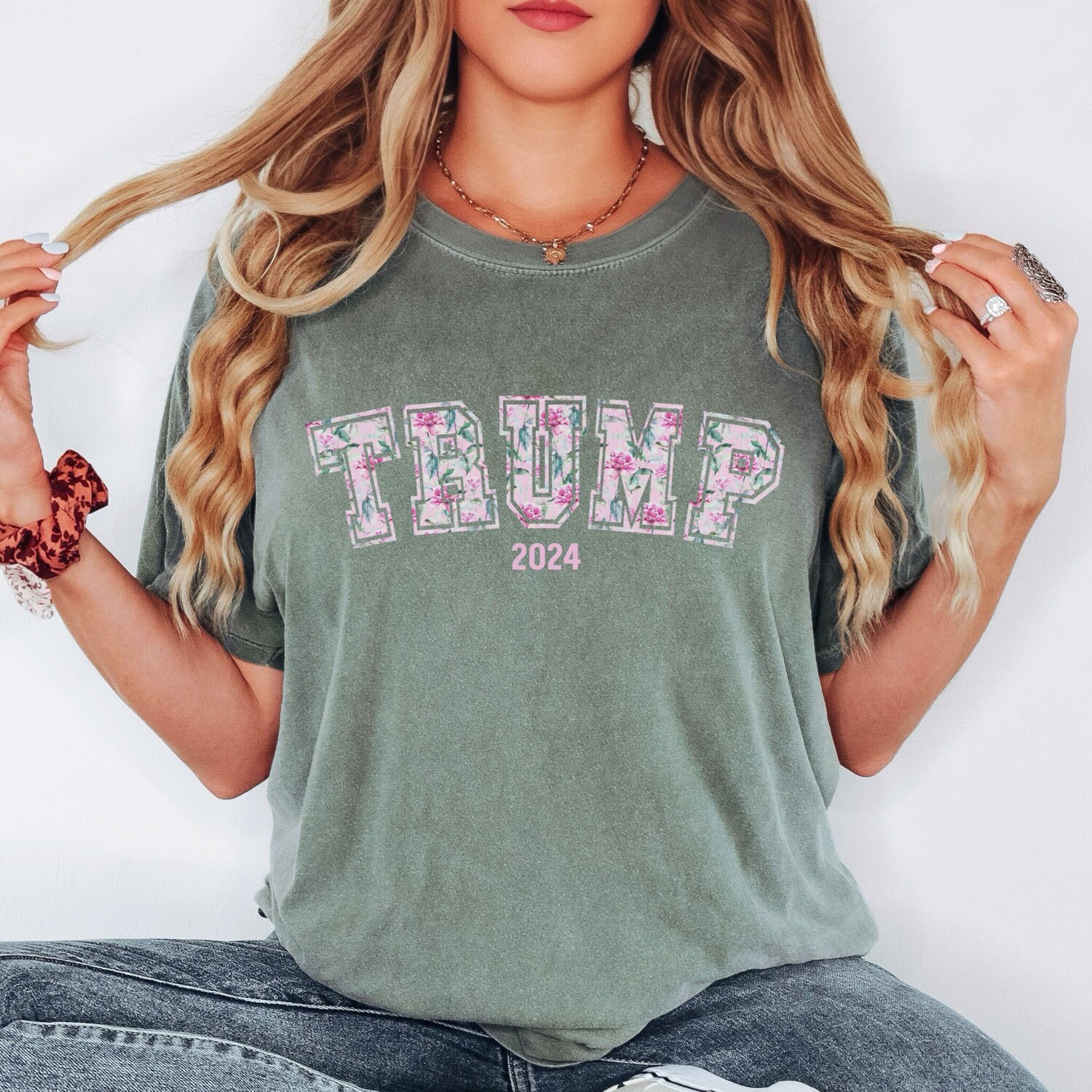 Soft Girl Aesthetic Trump Shirt Floral Varsity Republican Tee Coquette Aesthetic image 1