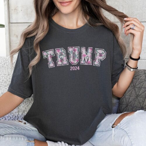 Soft Girl Aesthetic Trump Shirt Floral Varsity Republican Tee Coquette Aesthetic image 0