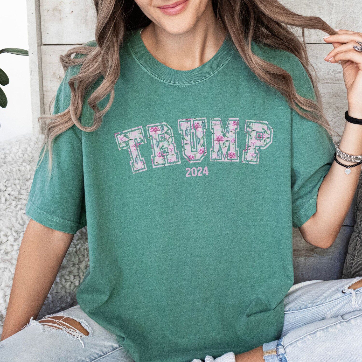 Soft Girl Aesthetic Trump Shirt Floral Varsity Republican Tee Coquette Aesthetic image 6