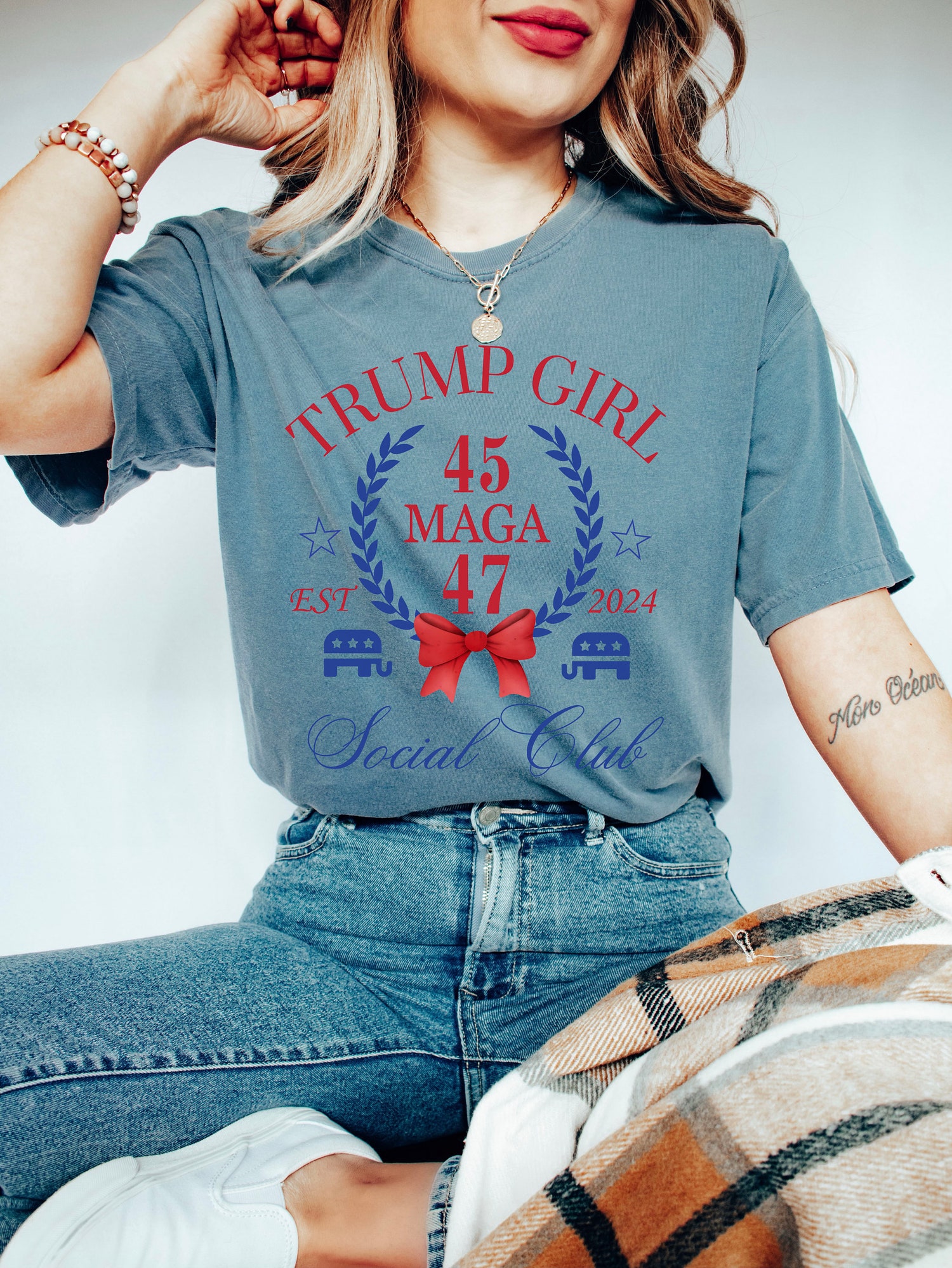 Trump Girl Social Club Tee Save America 2024 Conservative Gift MAGA Patriot Pro Trump Shirt image 3