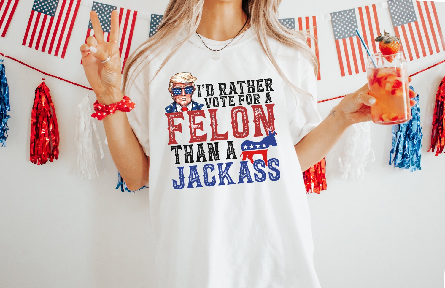 Trump 2024 Shirt I'd Rather Vote for a Felon Than a Jackass Trump for President Republican Shirt image 0
