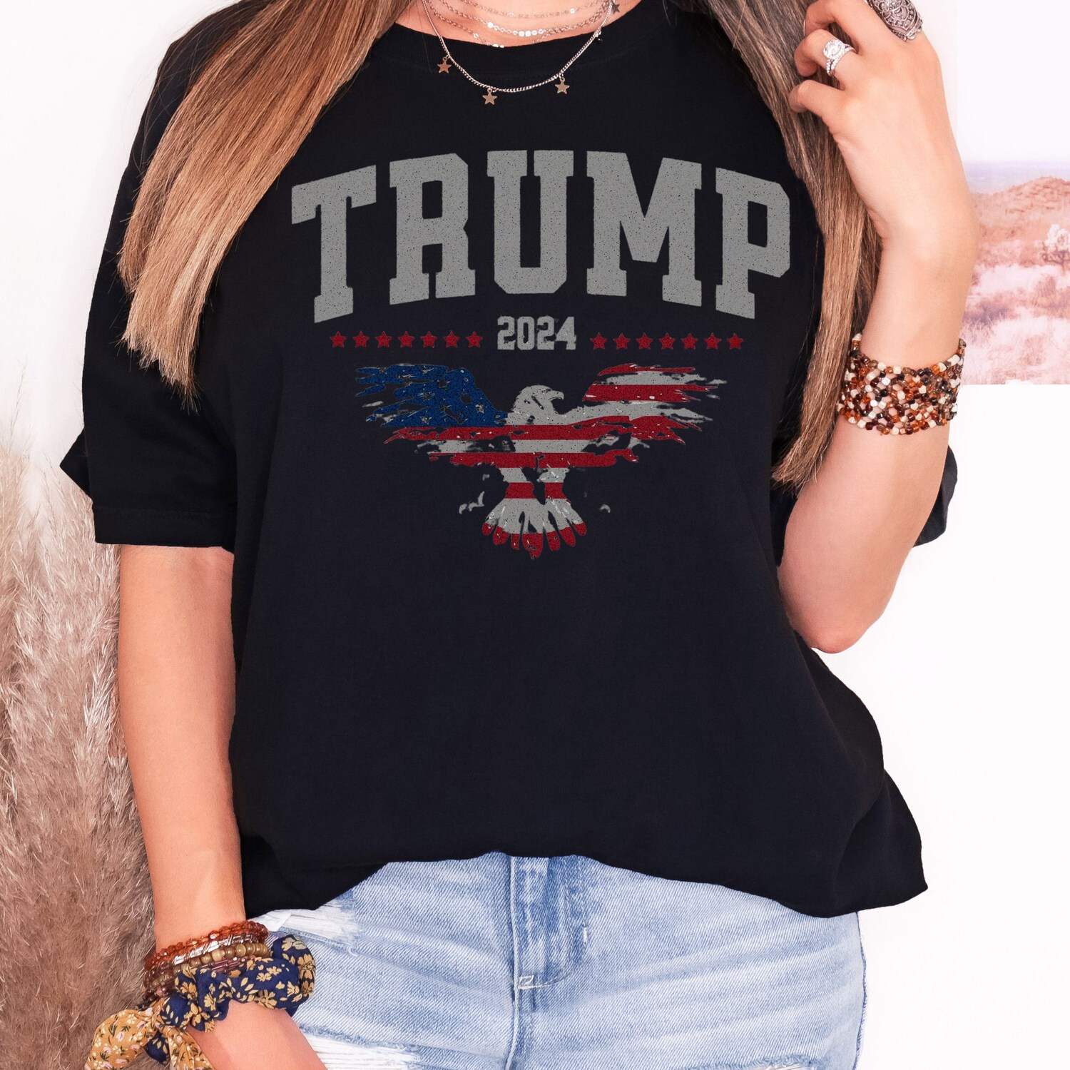 Trump 2024 MAGA American Flag T-Shirt Patriotic Pro America Republican Shirt image 6