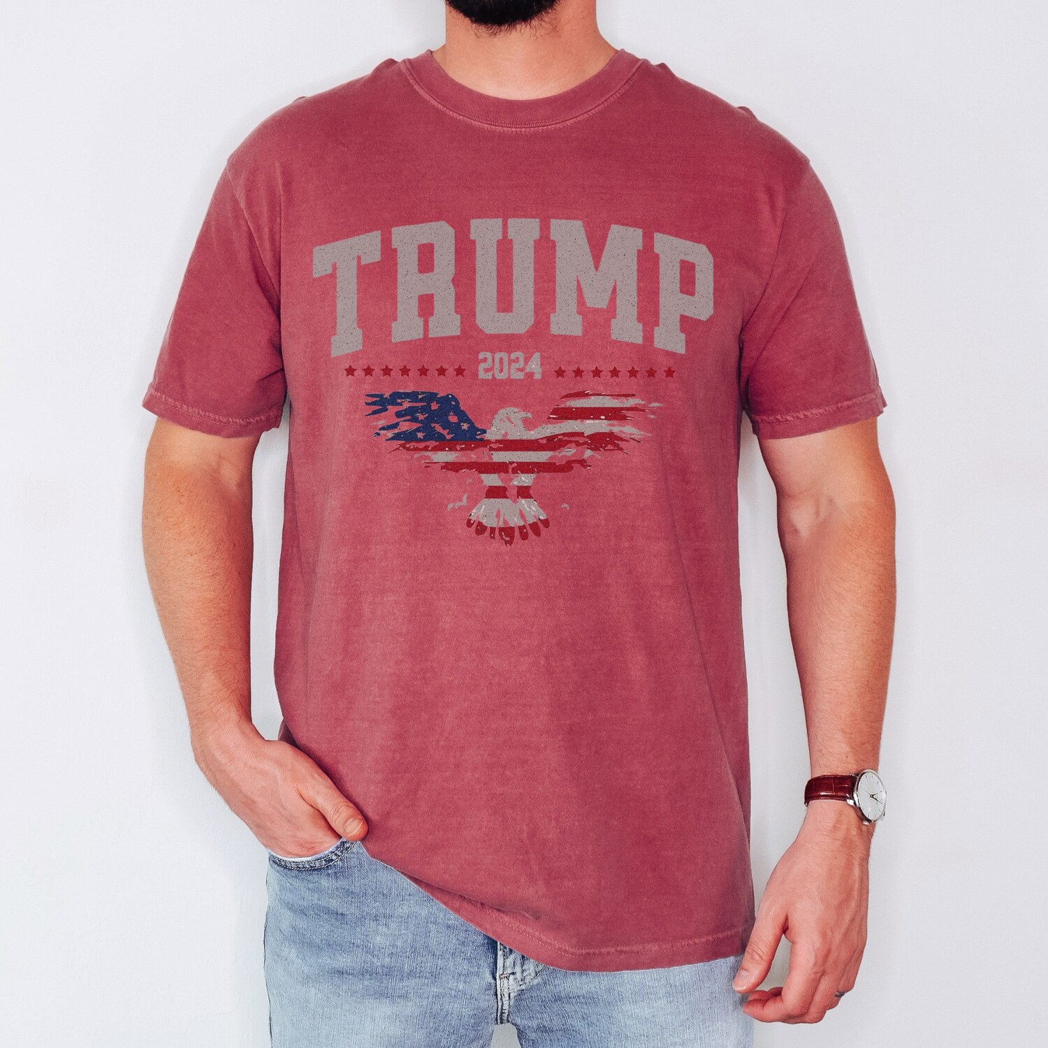 Trump 2024 MAGA American Flag T-Shirt Patriotic Pro America Republican Shirt image 5