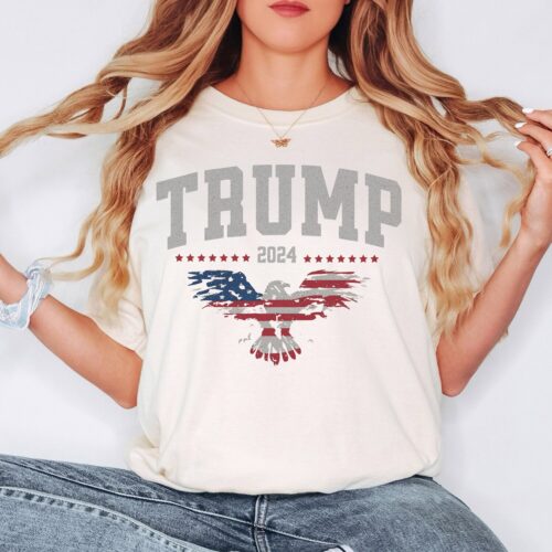 Trump 2024 MAGA American Flag T-Shirt Patriotic Pro America Republican Shirt image 0