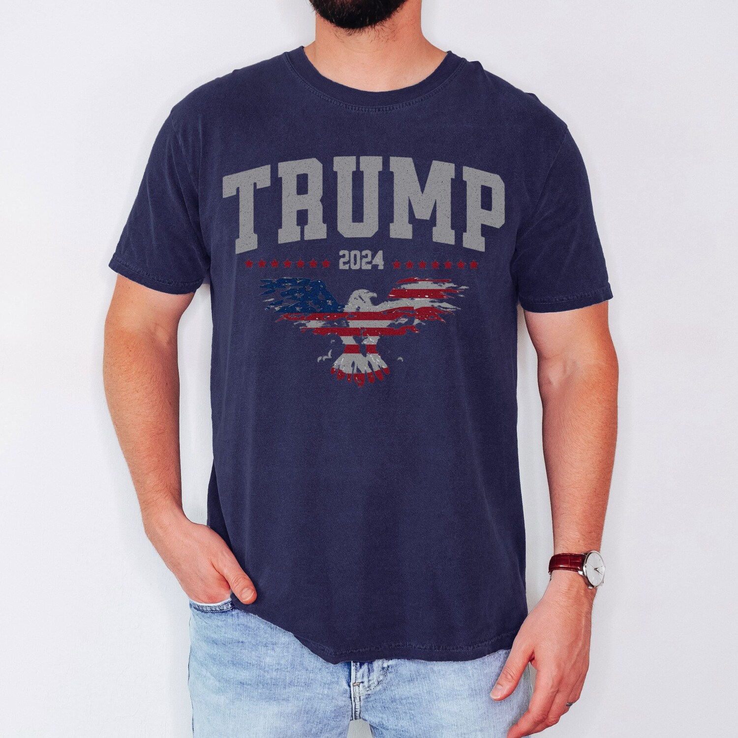 Trump 2024 MAGA American Flag T-Shirt Patriotic Pro America Republican Shirt image 4