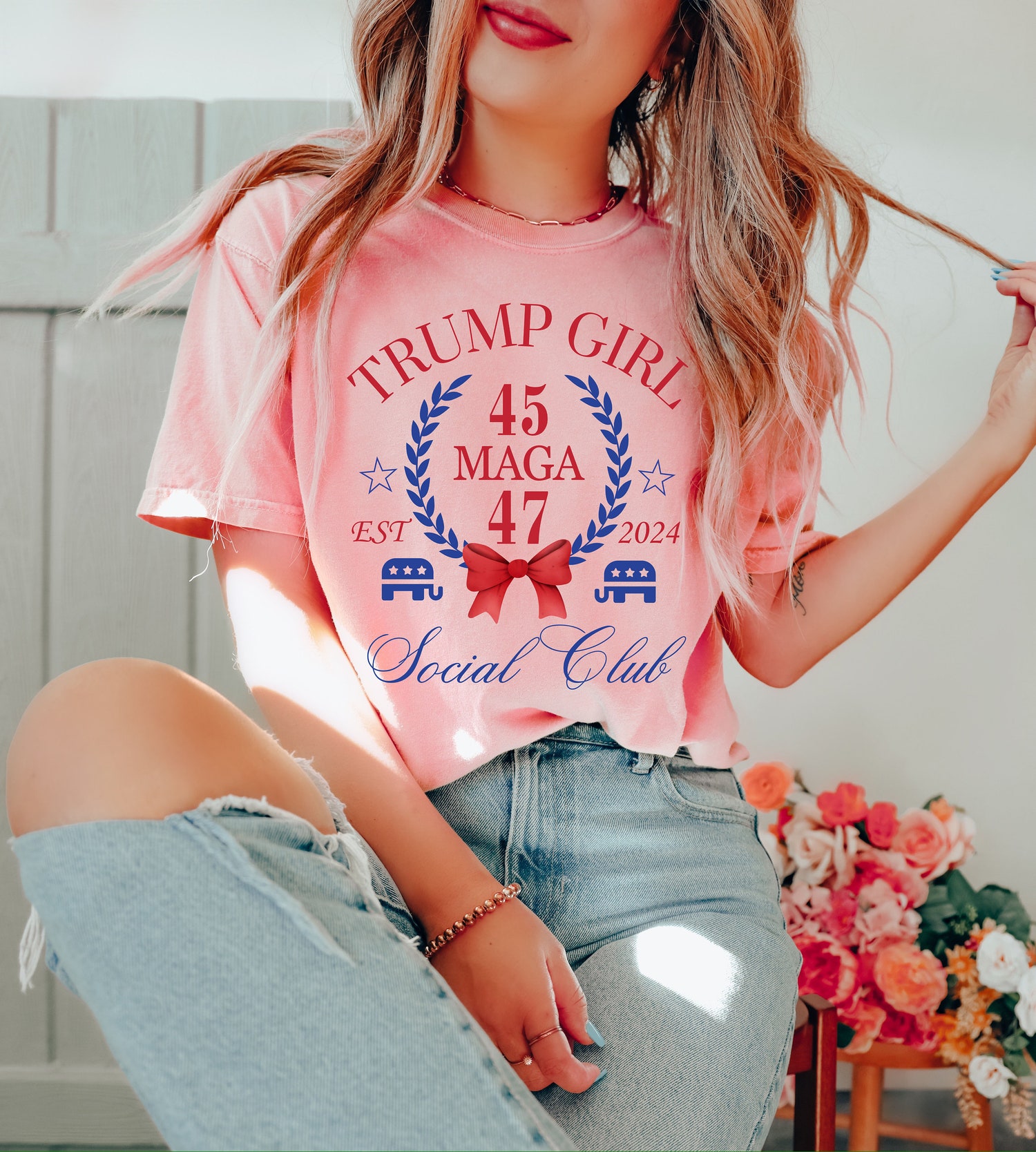 Trump Girl Social Club Tee Save America 2024 Conservative Gift MAGA Patriot Pro Trump Shirt image 2