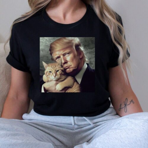 Trump and Cat Funny Political Humor Tee Novelty Shirt image 0