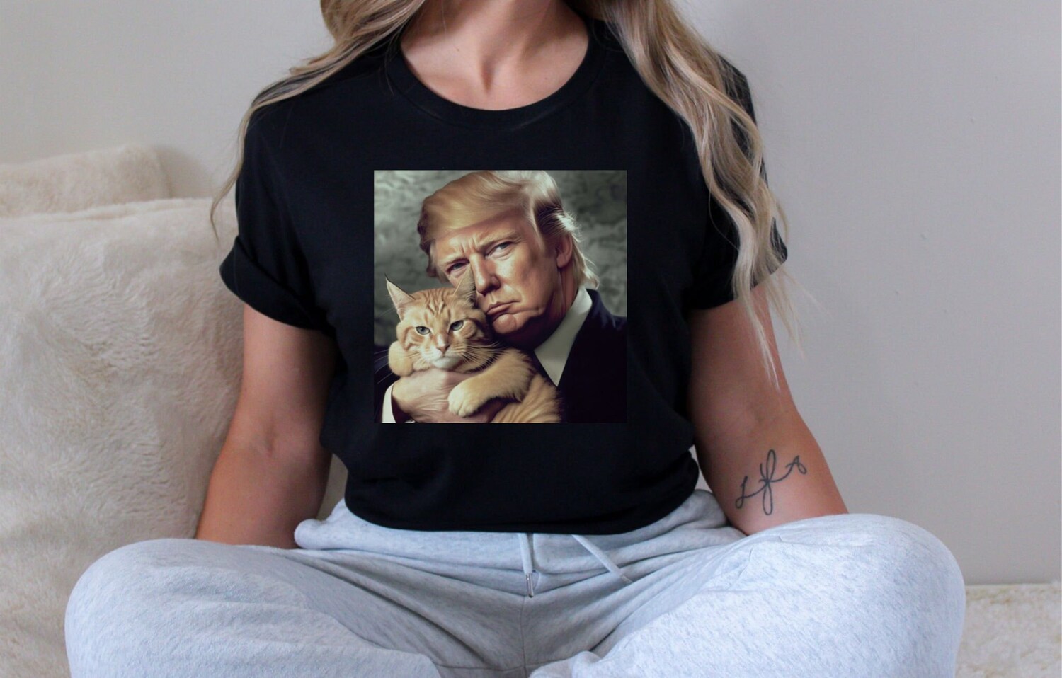 Trump and Cat Funny Political Humor Tee Novelty Shirt image 0