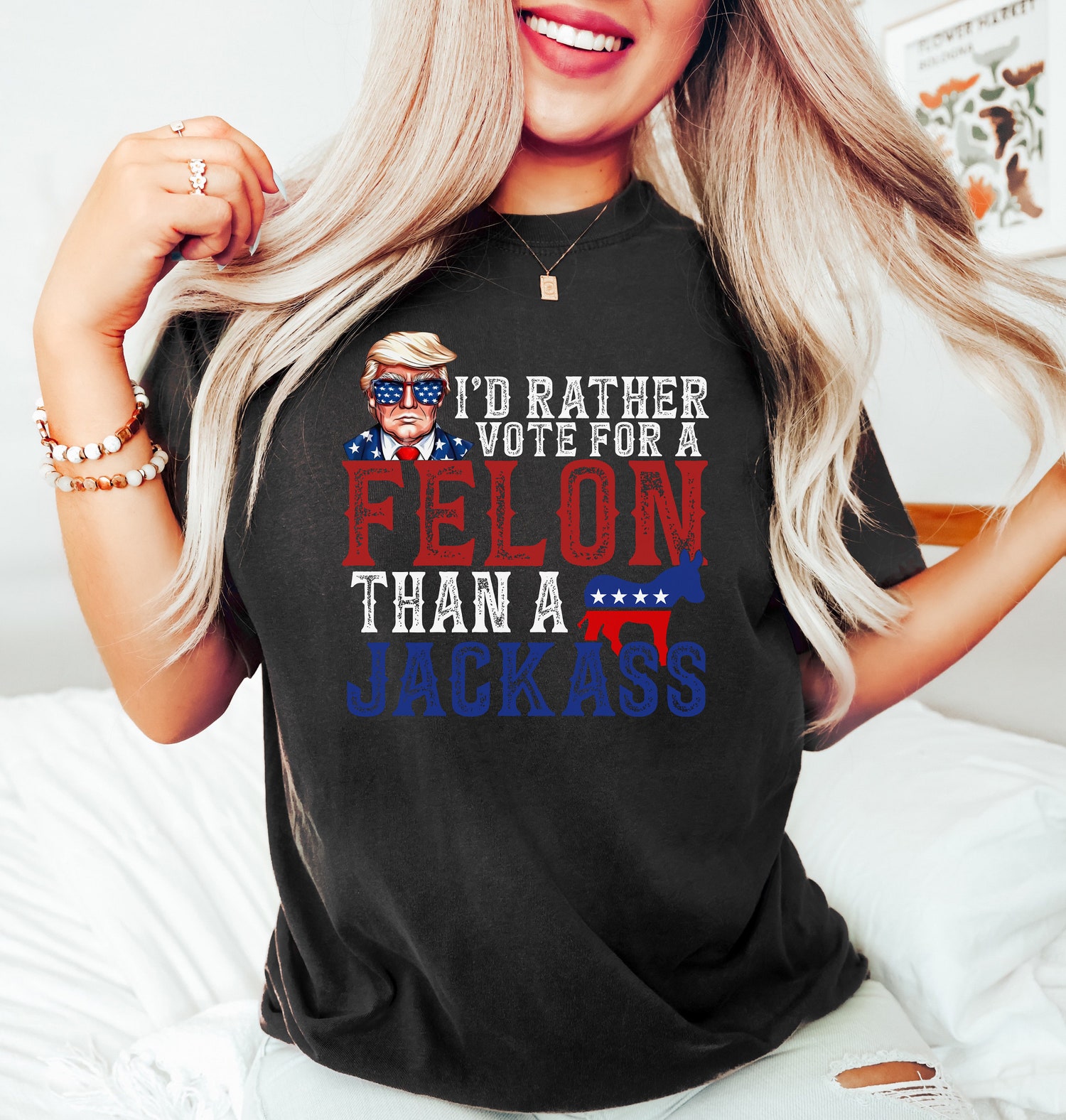 Trump 2024 Shirt I'd Rather Vote for a Felon Than a Jackass Trump for President Republican Shirt image 2