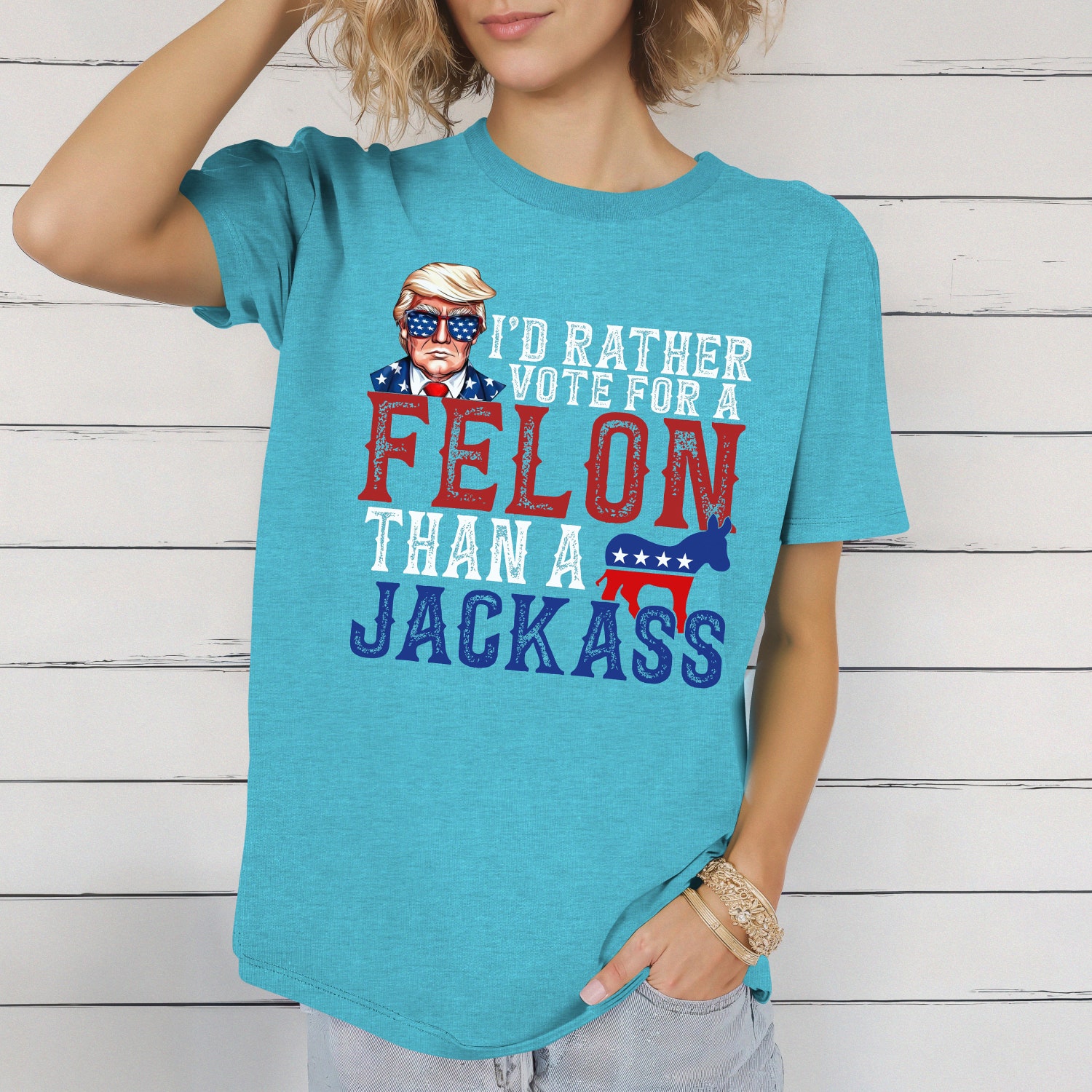 Trump 2024 Shirt I'd Rather Vote for a Felon Than a Jackass Trump for President Republican Shirt image 3