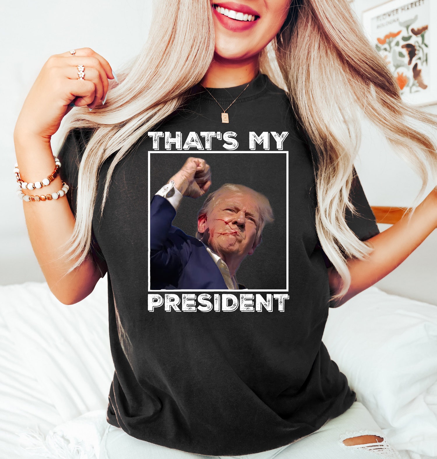 Trump Assassination Attempt Shirt That's My President One Nation Under God Trump Bloody Ear Shirt image 3