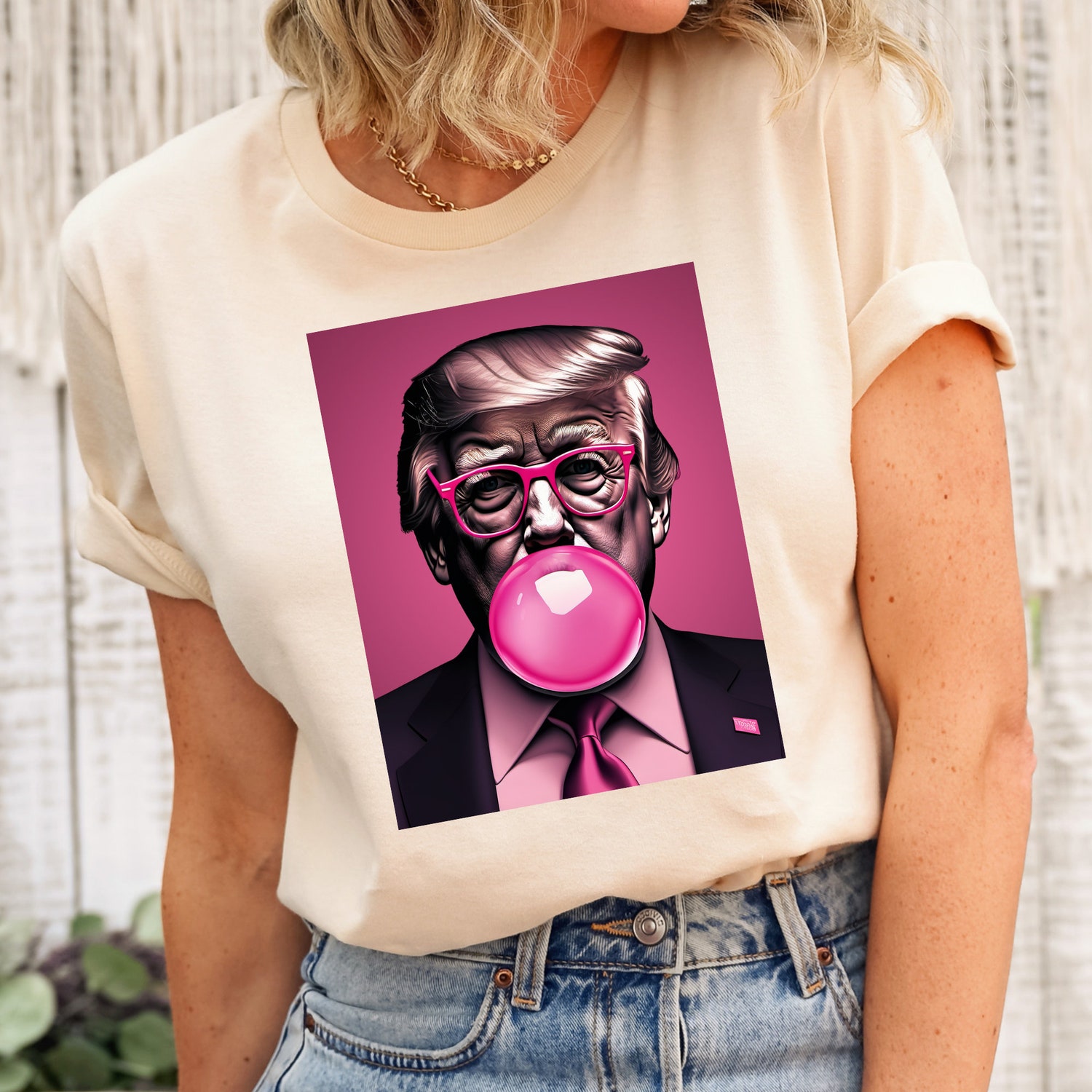 Trump Pink Bubblegum Graphic Tee Funny Sarcastic President Republican image 1