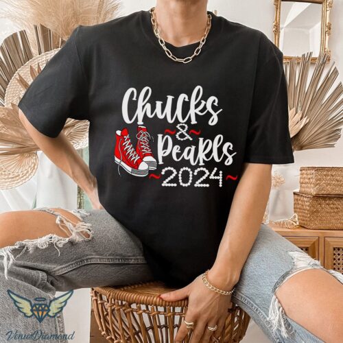 Kamala Harris 2024 Election T-Shirt Madam President Tee Chucks And Pearls Shirt image 0