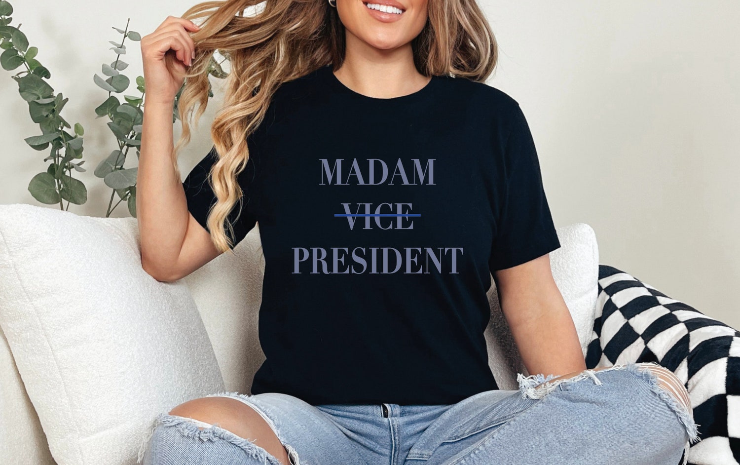 Kamala Harris 2024 T-Shirt Vote Blue Anti-Trump Democrat Gift Madam Vice President image 1