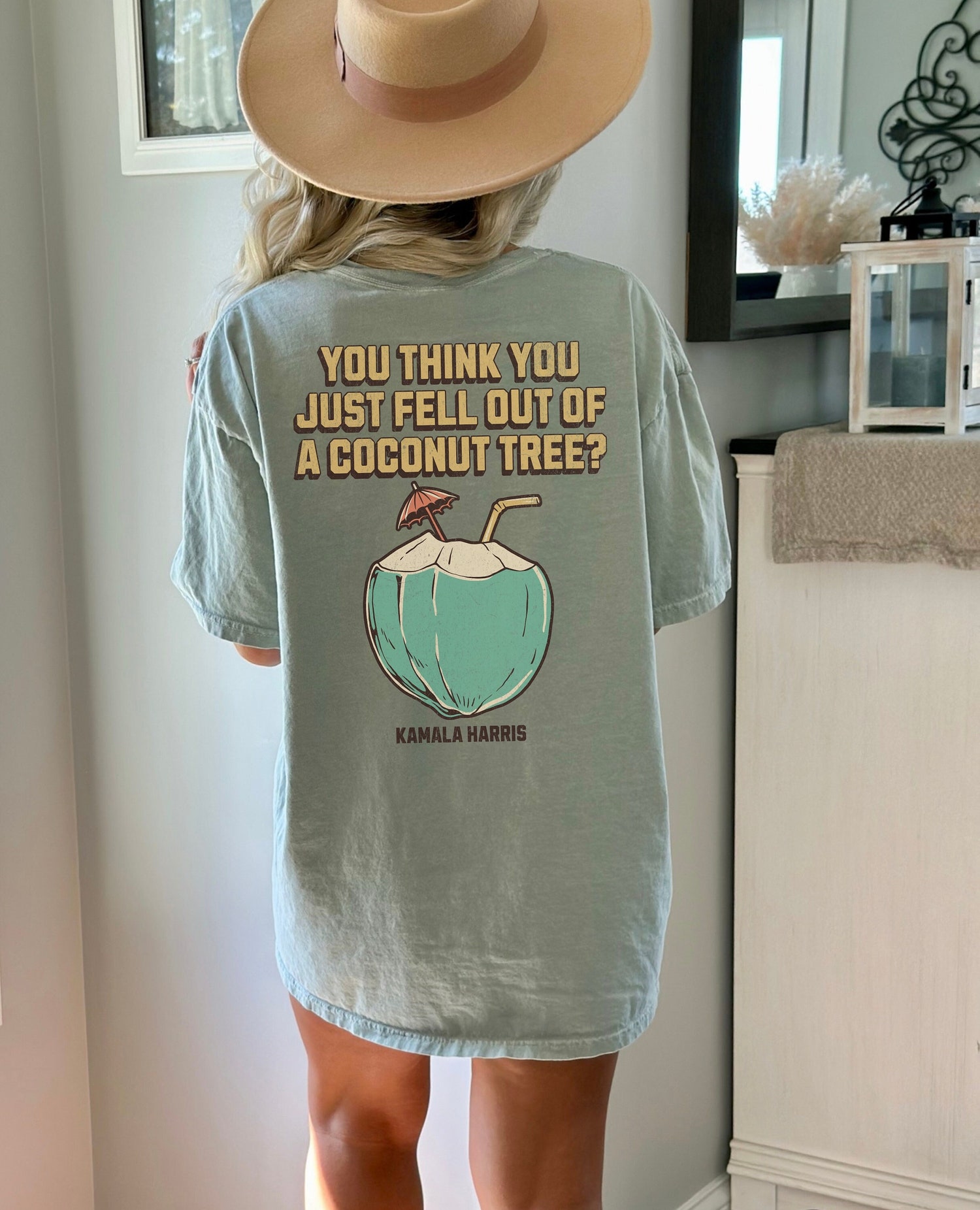 Kamala Harris Shirt Comfort Colors Harris 2024 Shirt Democrat Apparel Coconut Tree Design image 0