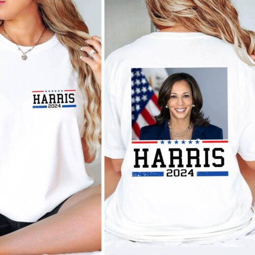 Kamala Harris 2024 President T-Shirt Front Back Design Madam President Rally Shirt image 0