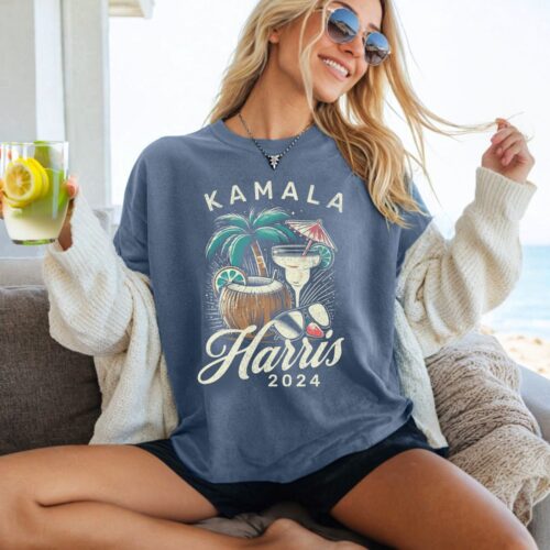 Kamala Harris 2024 Coconut Tree Shirt Vote Blue Democrat Election T-Shirt Madam President Tee image 0