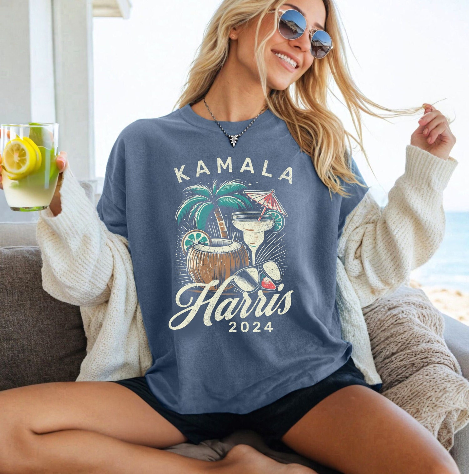 Kamala Harris 2024 Coconut Tree Shirt Vote Blue Democrat Election T-Shirt Madam President Tee image 0