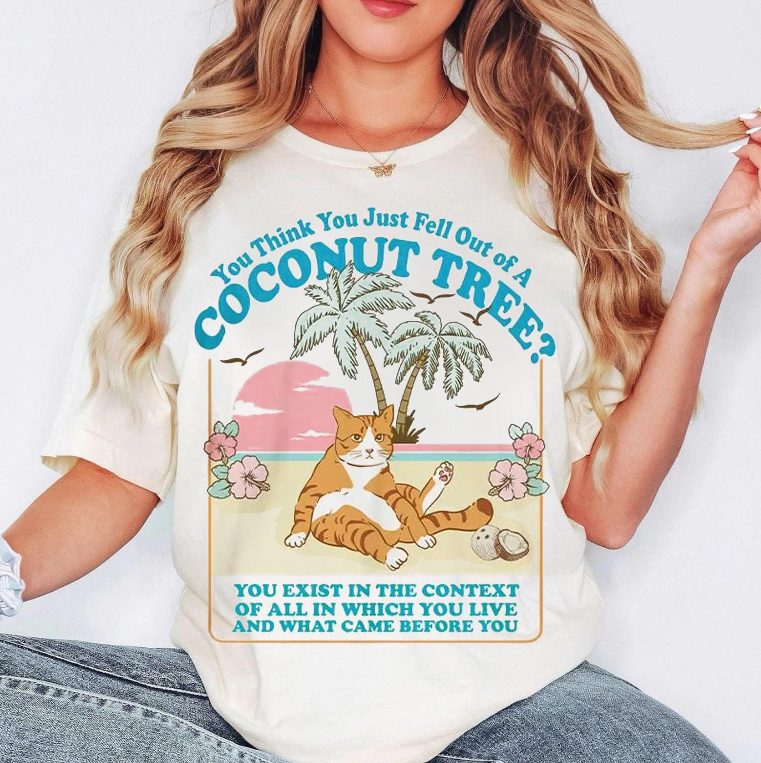 You Think You Just Fall Out of A Coconut Tree Cat Lady Shirt Kamala Harris 2024 Tee image 1