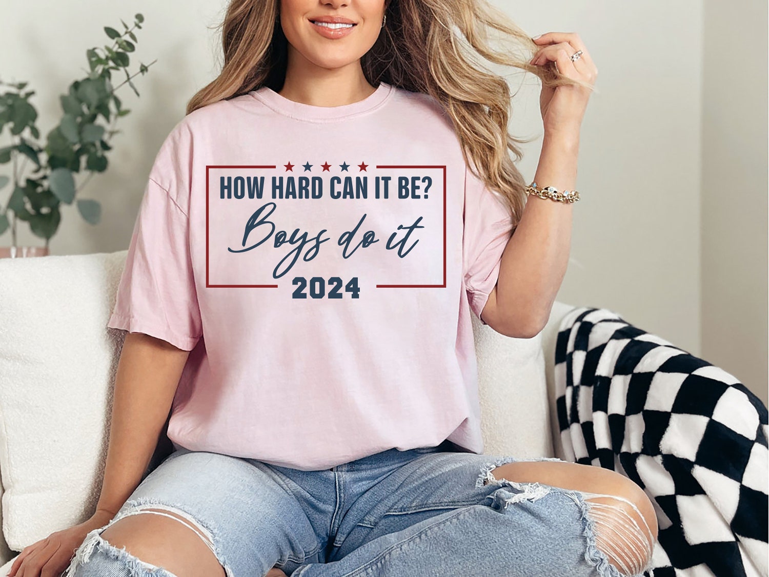 Kamala Harris 2024 Shirt How Hard Can It Be Boys Do It Feminist Vote for Women Tee image 2