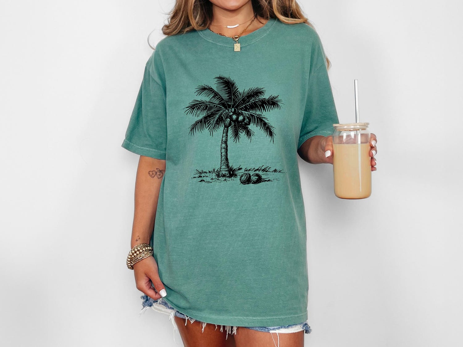 Coconut Tree Graphic Tee Blue Coconut Tree Shirt for Men Women image 5