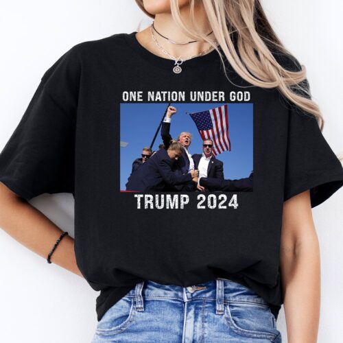 Trump 2024 T-Shirt One Nation Under God Patriotic Shirt Political Graphic Tee image 0