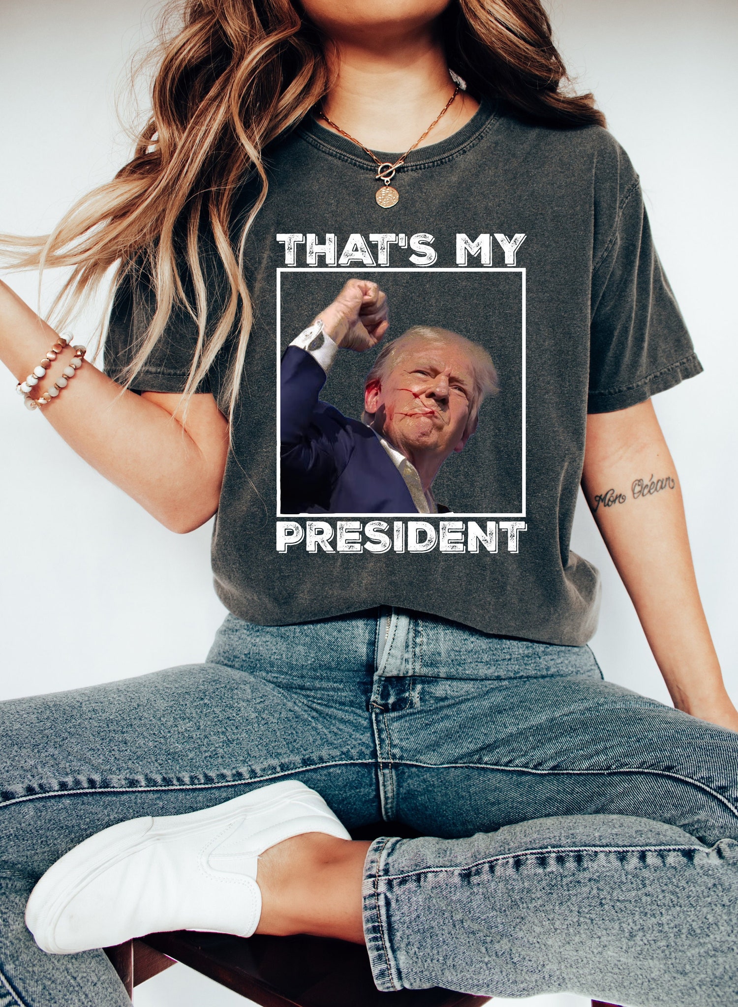 Trump Assassination Attempt Shirt That's My President One Nation Under God Trump Bloody Ear Shirt image 0
