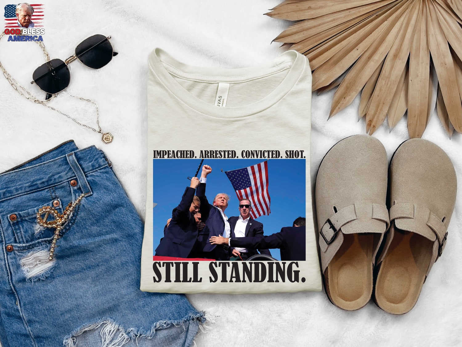 Impeached Arrested Convicted Shot STILL STANDING Iconic Trump Stand with Trump Shirt image 5