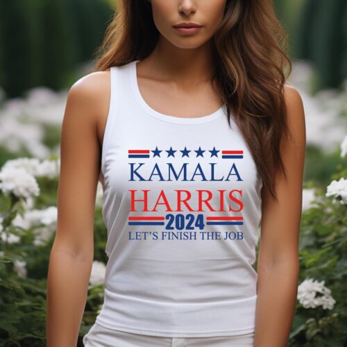 Kamala Harris 2024 Racerback Tank Top Let's Finish the Job Madam President Election Shirt image 0