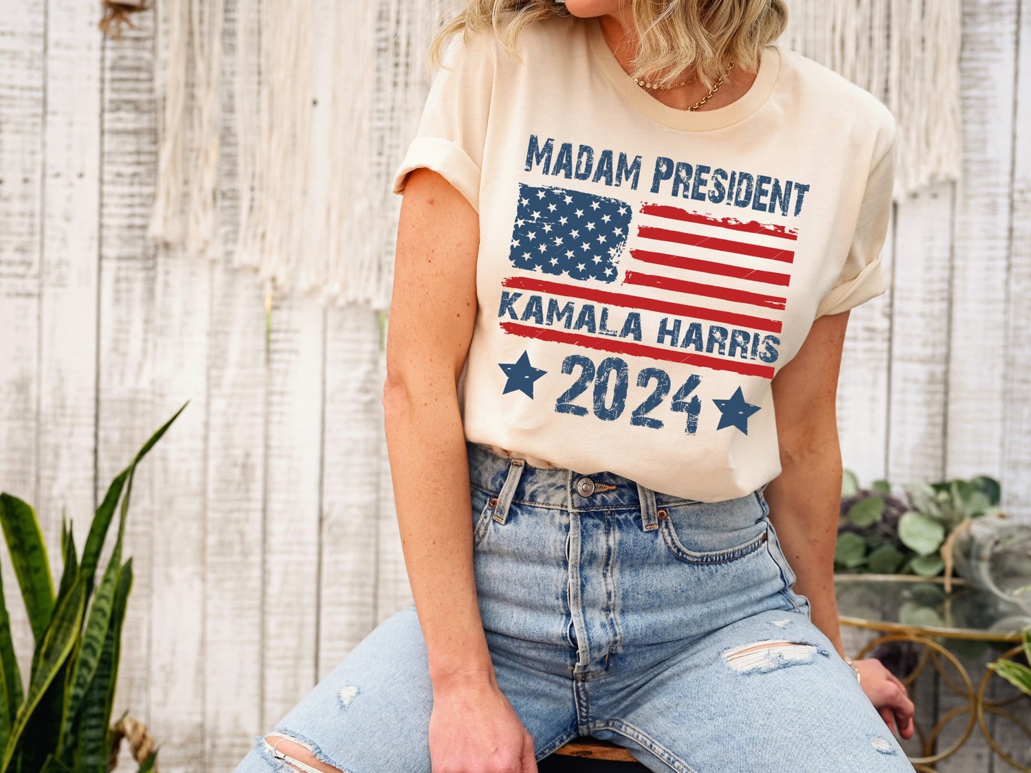 Kamala Harris 2024 Madam President Shirt Democrat Vote Blue Liberal Feminist Tee image 1