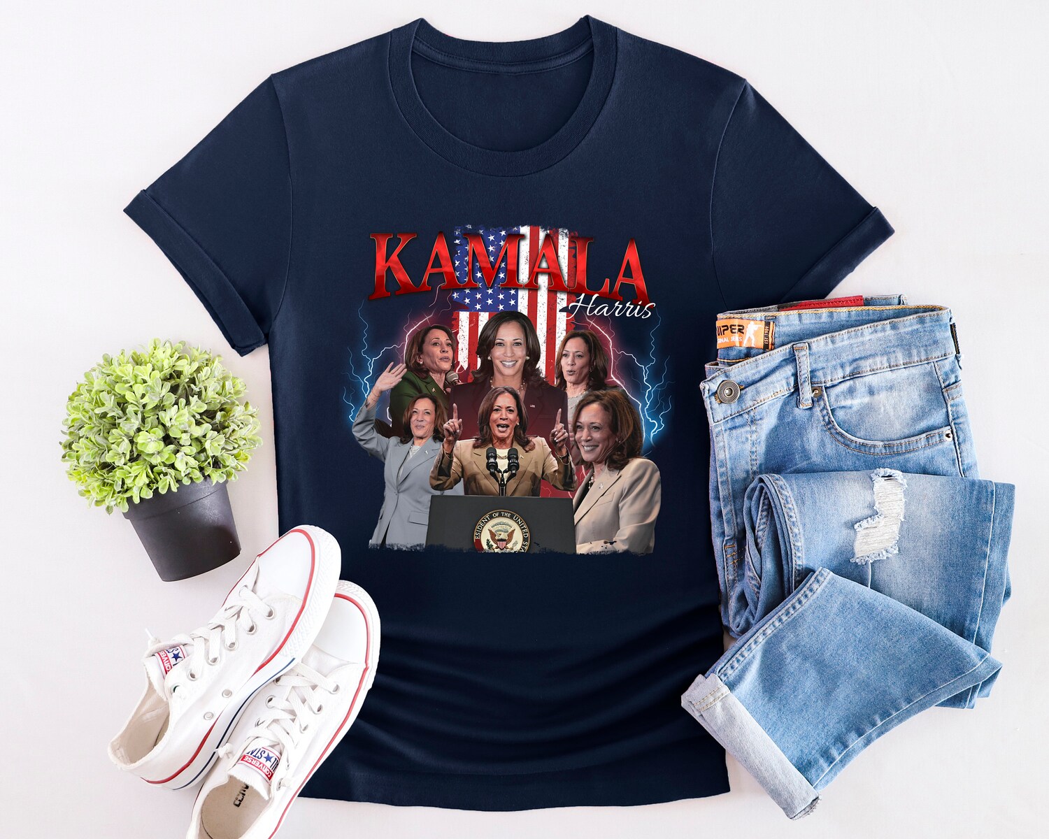 Kamala Harris 2024 Shirt Retro 90s Vintage Kamala Rally Photo T-Shirt Election 2024 Tee image 0