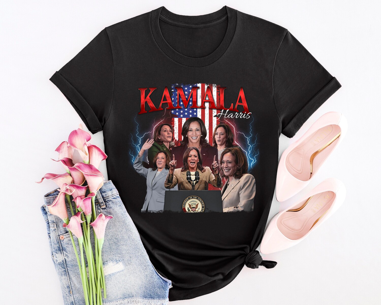 Kamala Harris 2024 Shirt Retro 90s Vintage Kamala Rally Photo T-Shirt Election 2024 Tee image 1