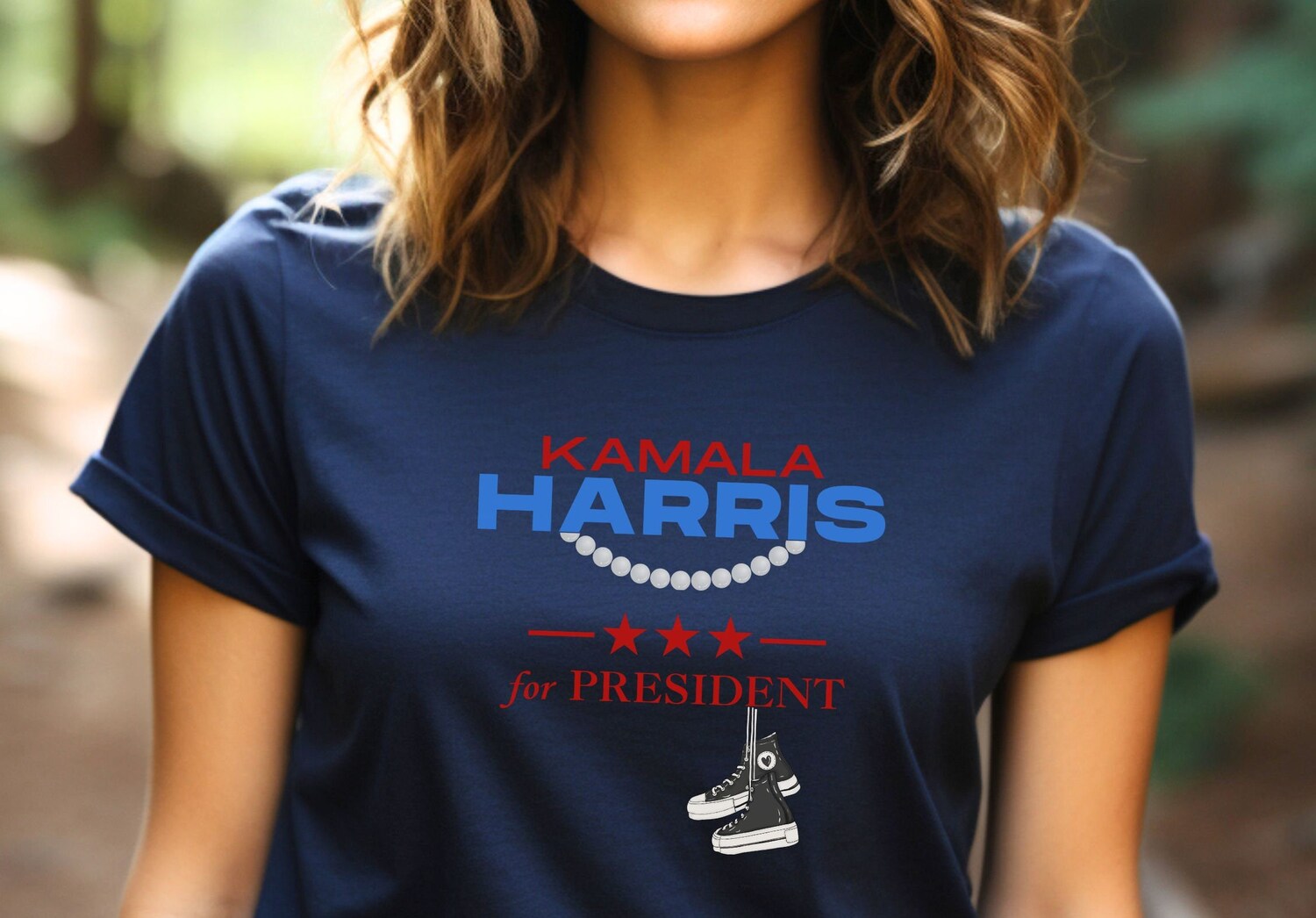 Kamala Harris 2024 Shirt Kamala for President Kamala's Pearls and Chucks Tee image 0