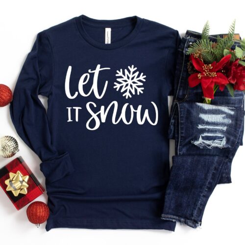 Let it Snow Christmas Shirt Gift for Her Snow Hoodie Family Sweatshirt image 0