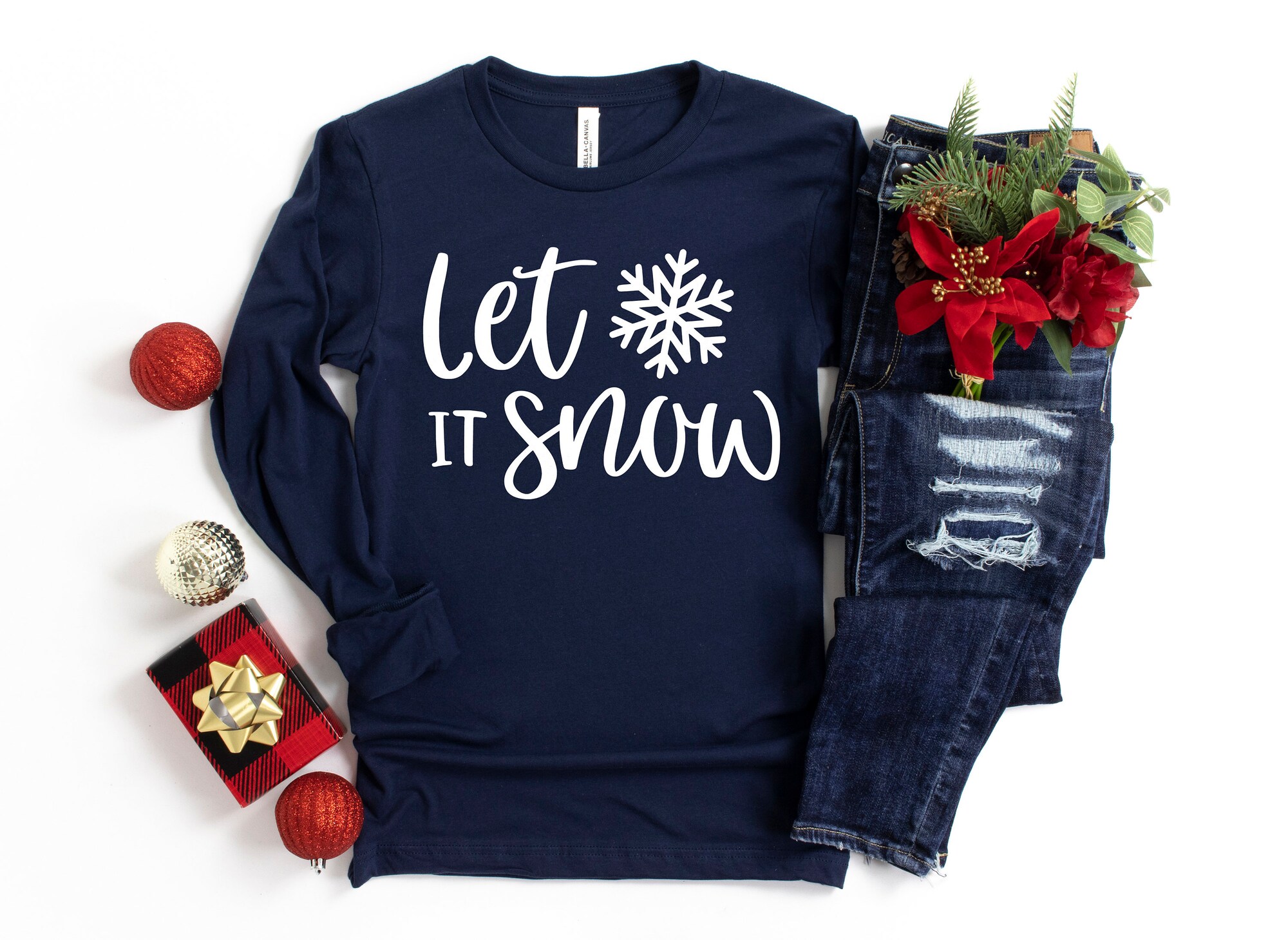 Let it Snow Christmas Shirt Gift for Her Snow Hoodie Family Sweatshirt image 0