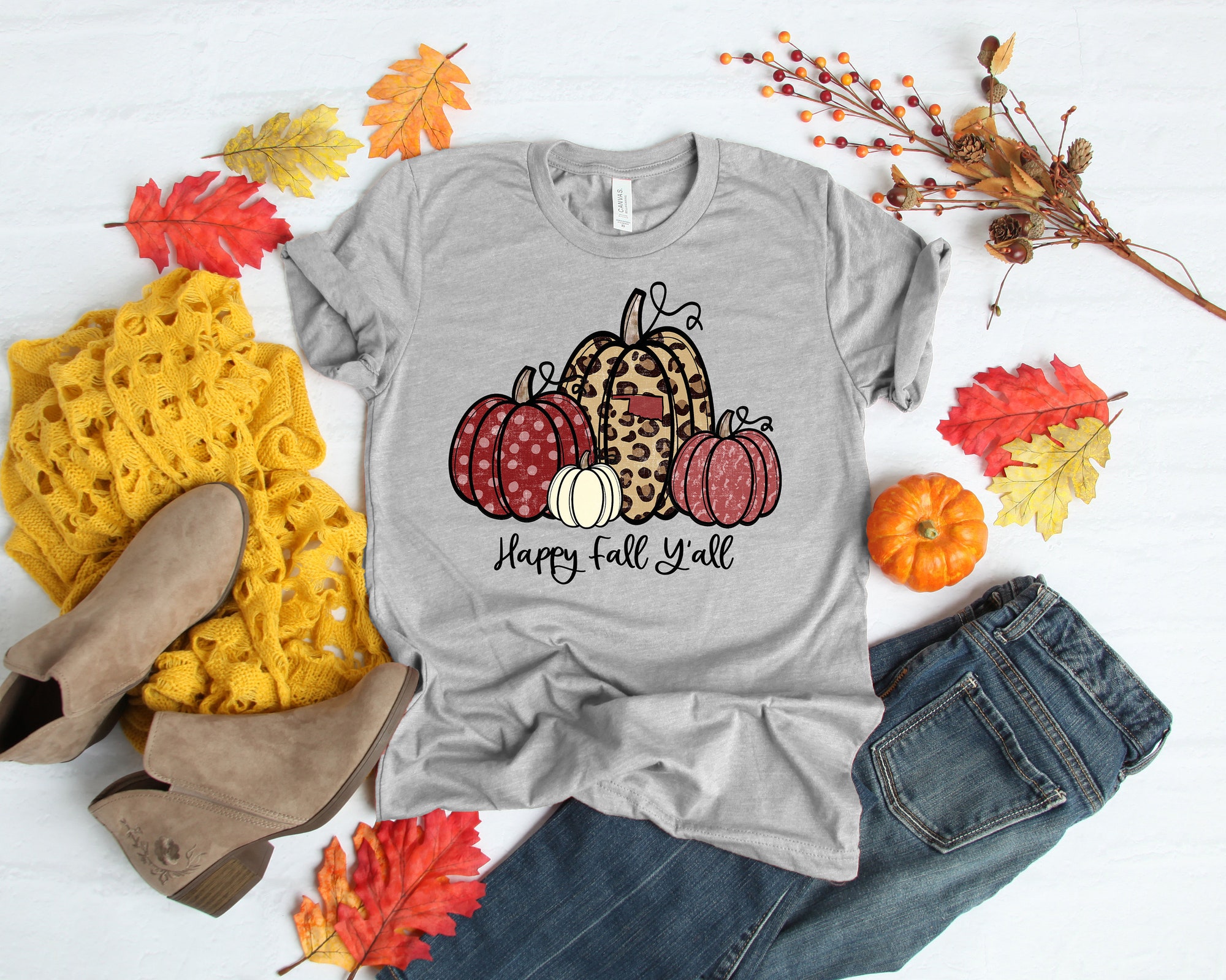 Happy Fall Y'All Thankful Grateful Blessed Shirt Oklahoma Thanksgiving Shirt Buffalo Plaid Thanksgiving Shirt Thanksgiving Family Shirts image 1