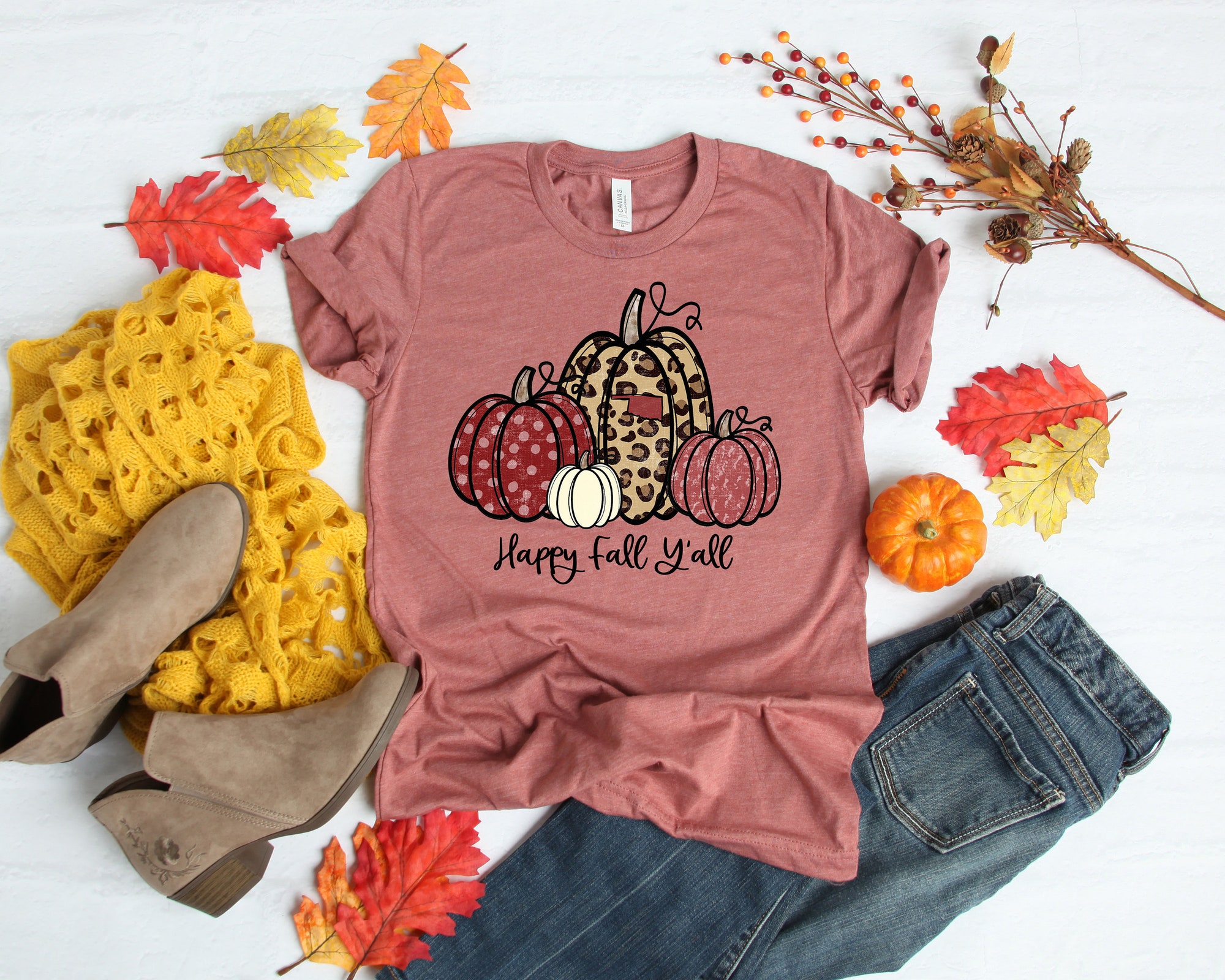 Happy Fall Y'All Thankful Grateful Blessed Shirt Oklahoma Thanksgiving Shirt Buffalo Plaid Thanksgiving Shirt Thanksgiving Family Shirts image 2