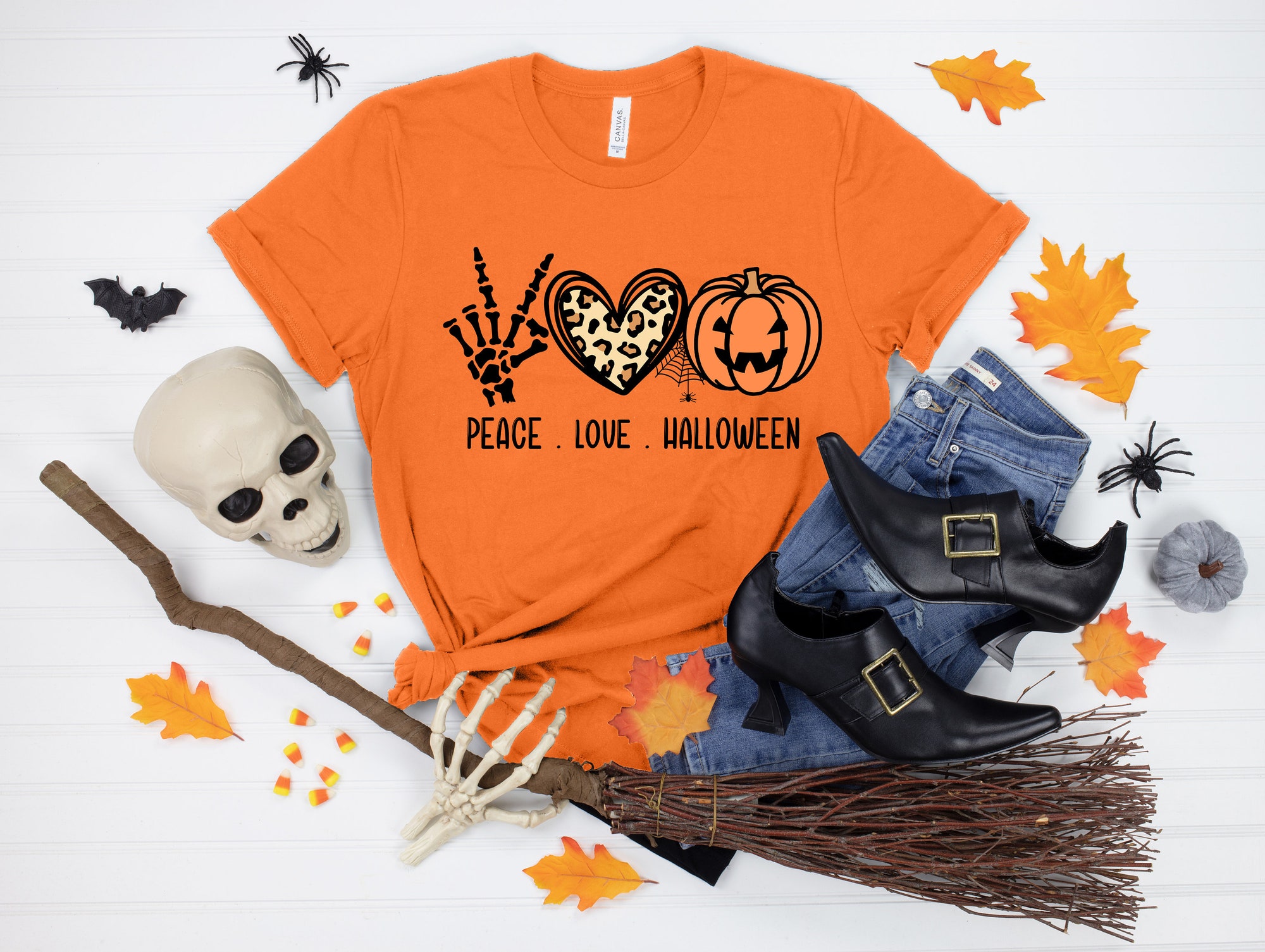 Peace Love Halloween Resting Witch Face Gnome Happy Friends Shirt image 2