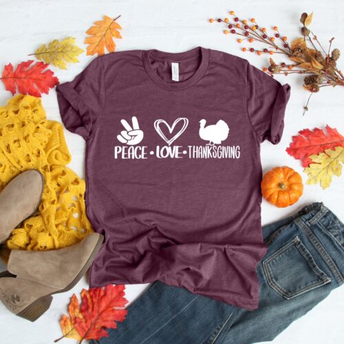 Peace Love Thanksgiving Shirt: Family Food Dinner Family image 0