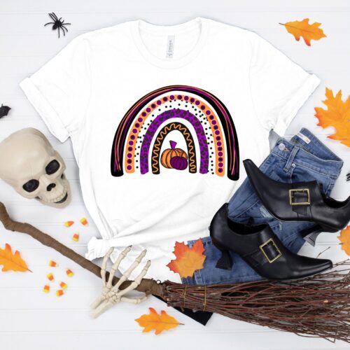 Pumpkin Rainbow Basic Witch Halloween Horror Shirt image 0