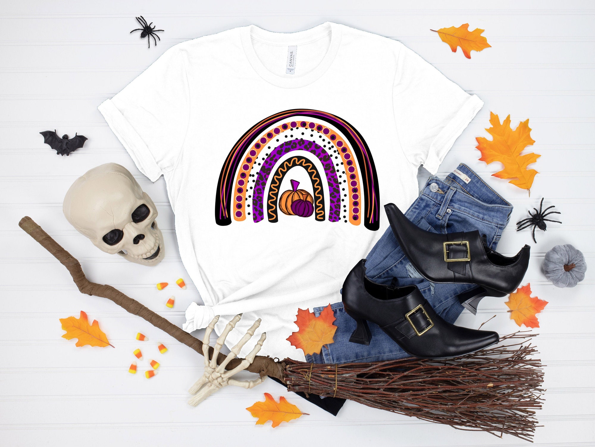 Pumpkin Rainbow Basic Witch Halloween Horror Shirt image 0