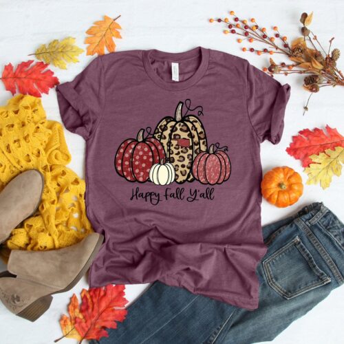 Happy Fall Y'All Thankful Grateful Blessed Shirt Oklahoma Thanksgiving Shirt Buffalo Plaid Thanksgiving Shirt Thanksgiving Family Shirts image 0