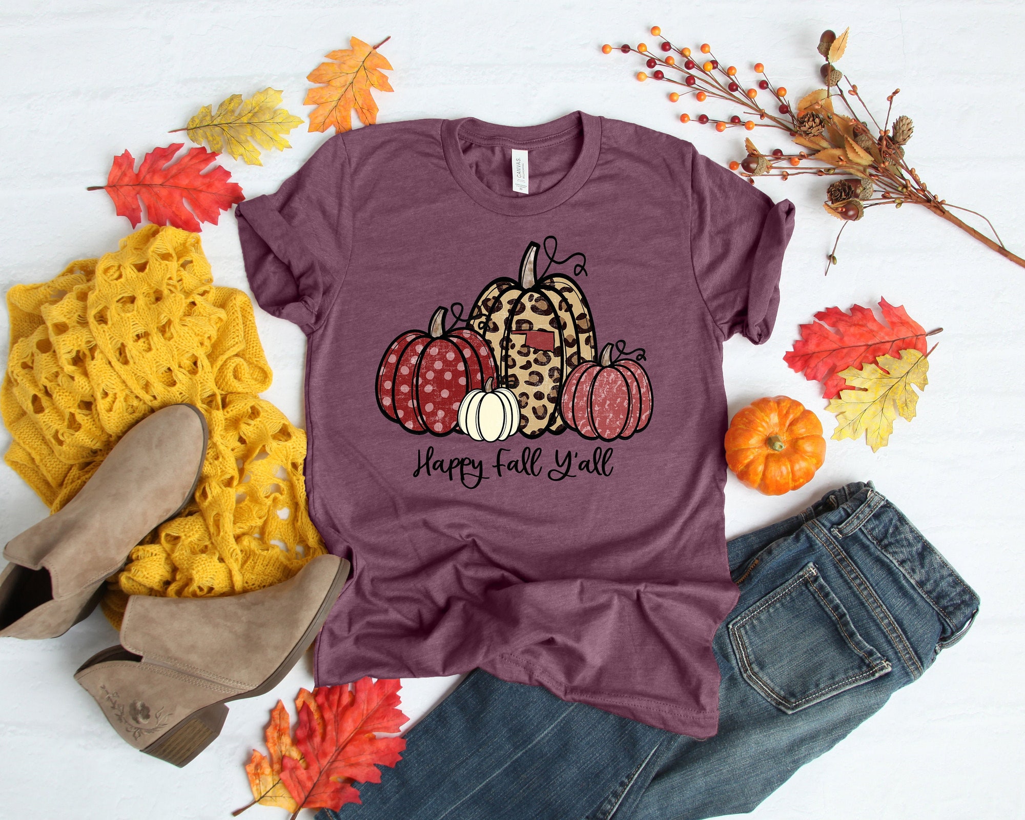 Happy Fall Y'All Thankful Grateful Blessed Shirt Oklahoma Thanksgiving Shirt Buffalo Plaid Thanksgiving Shirt Thanksgiving Family Shirts image 0