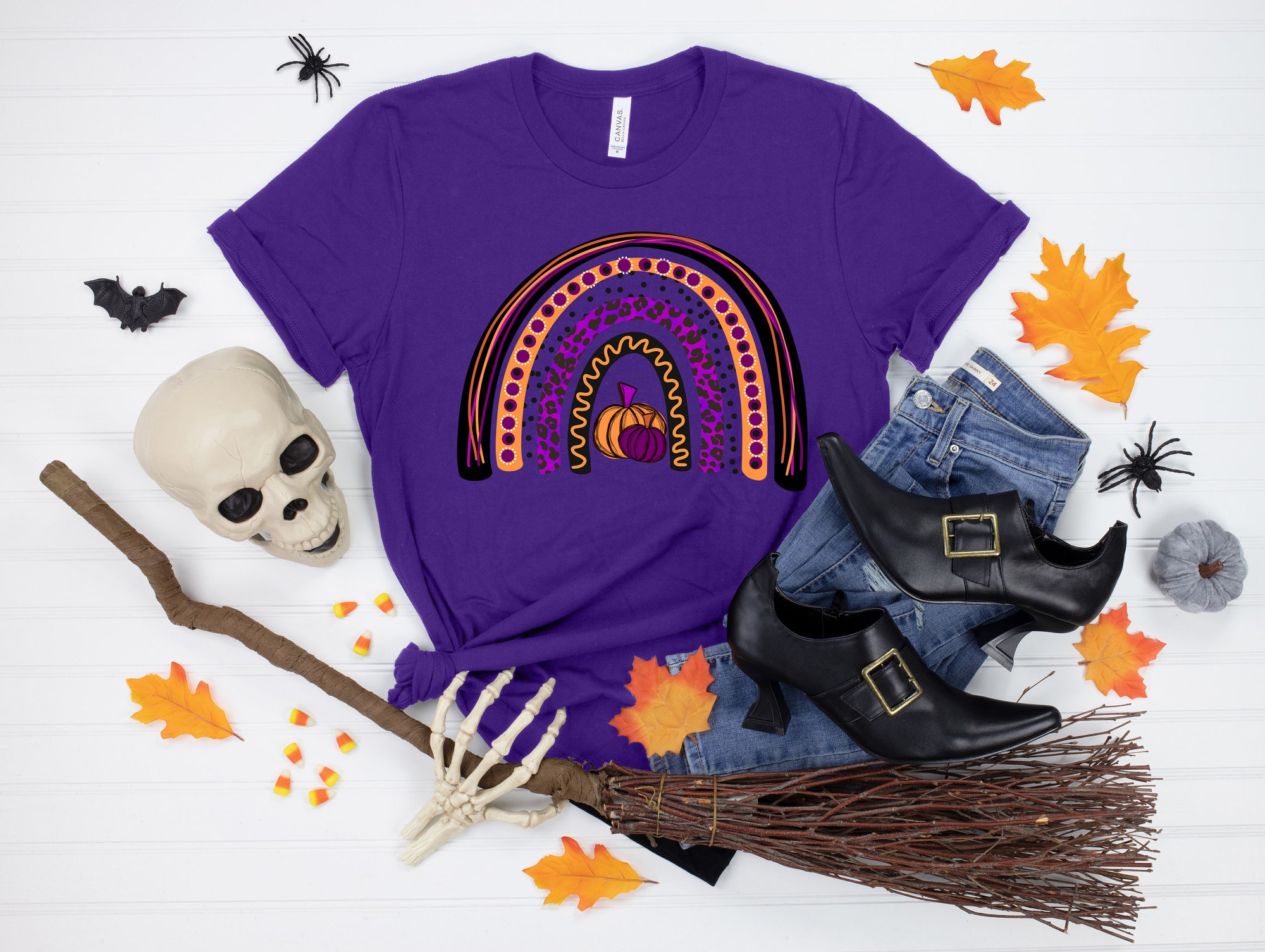 Pumpkin Rainbow Basic Witch Halloween Horror Shirt image 1