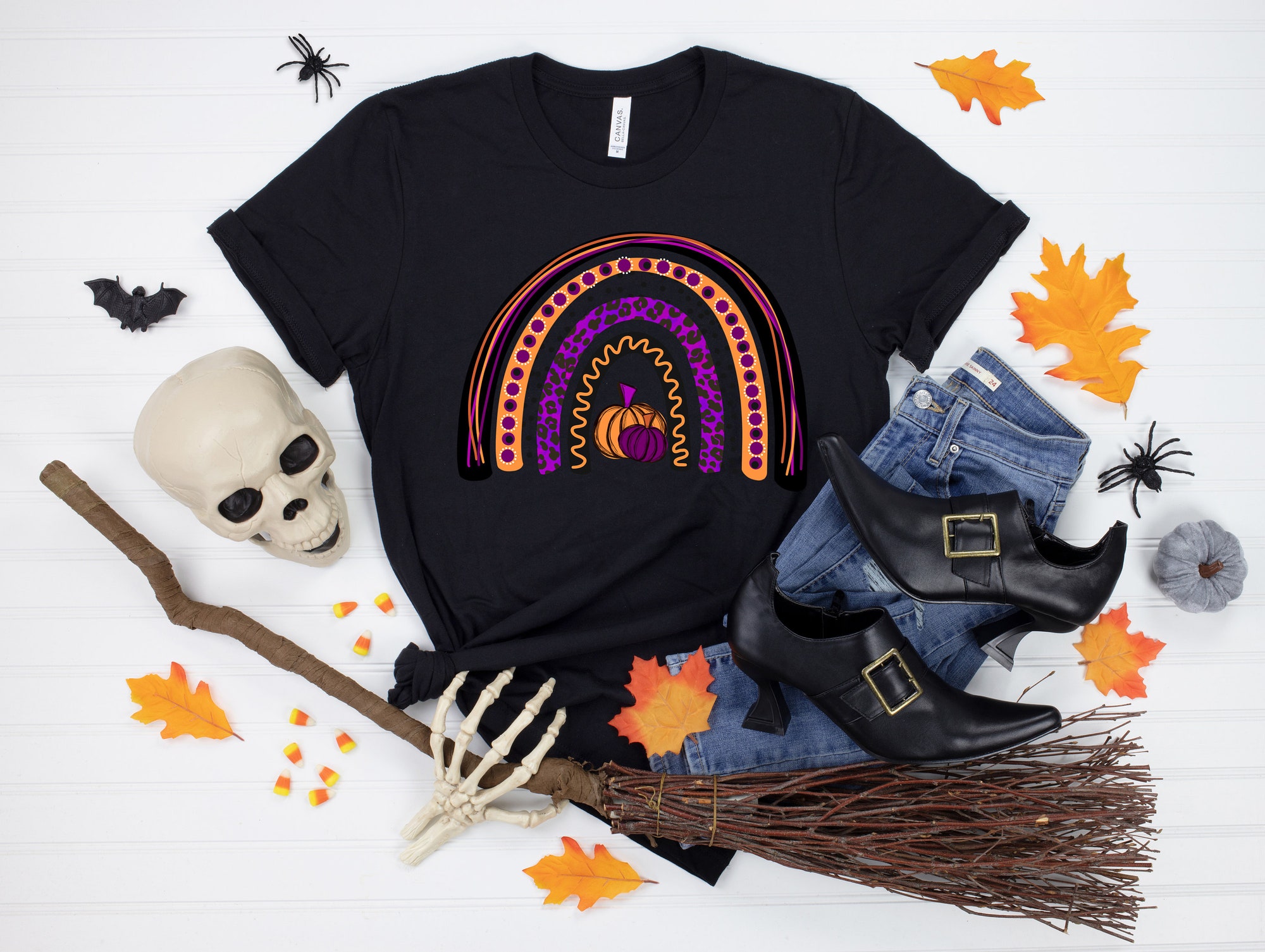 Pumpkin Rainbow Basic Witch Halloween Horror Shirt image 2