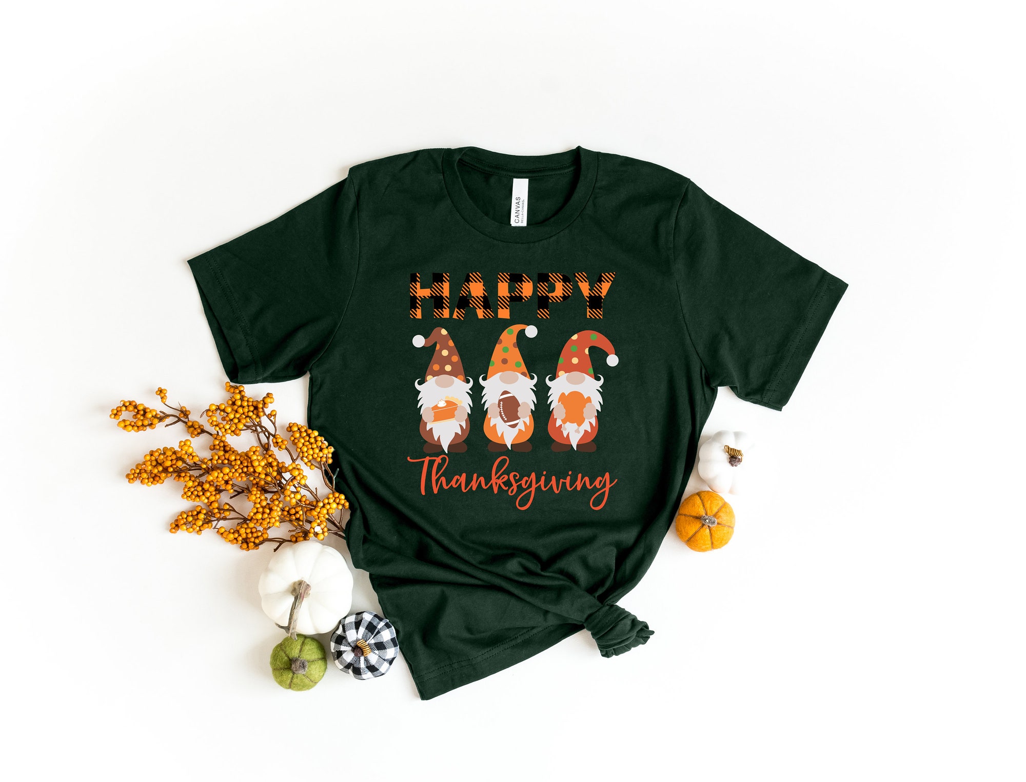 Happy Thanksgiving Gnomes Shirt, Fall, Happy Fall Y'All, Thankful Grateful Blessed Shirt,Thanksgiving Shirt,Buffalo Plaid Thanksgiving Shirt image 1