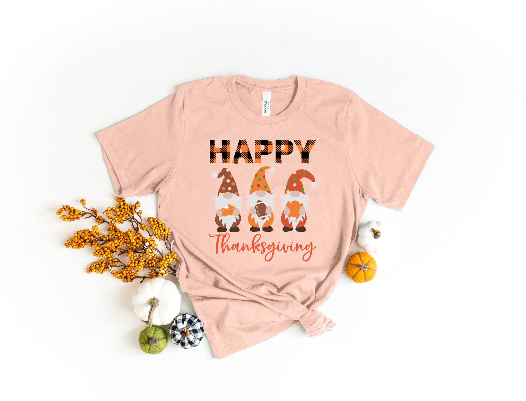 Happy Thanksgiving Gnomes Shirt, Fall, Happy Fall Y'All, Thankful Grateful Blessed Shirt,Thanksgiving Shirt,Buffalo Plaid Thanksgiving Shirt image 2